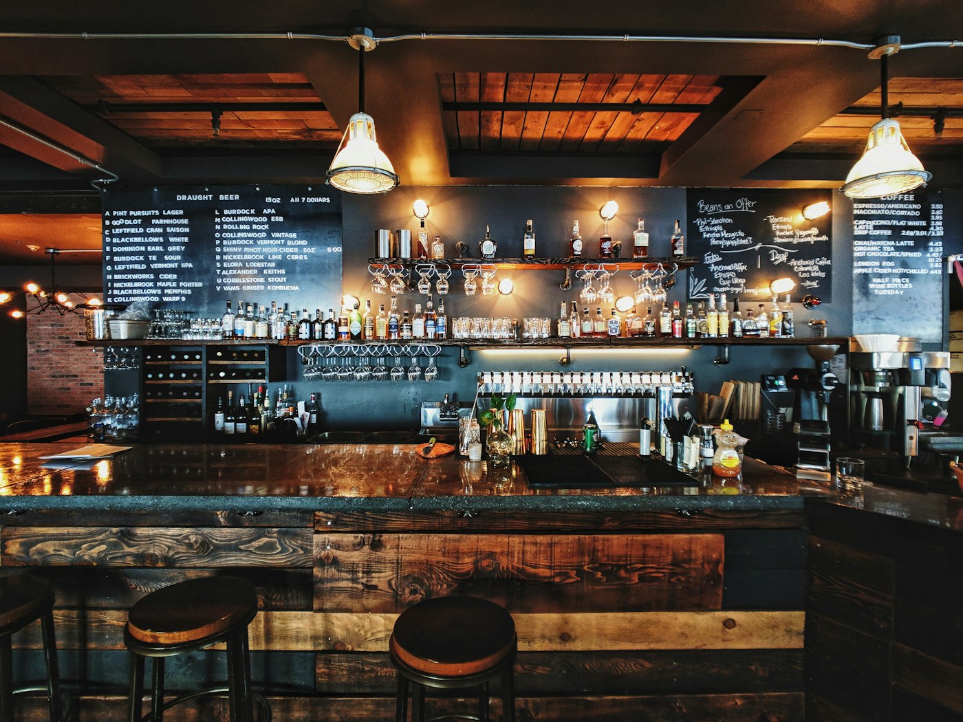 Evening bar with warm amber lighting