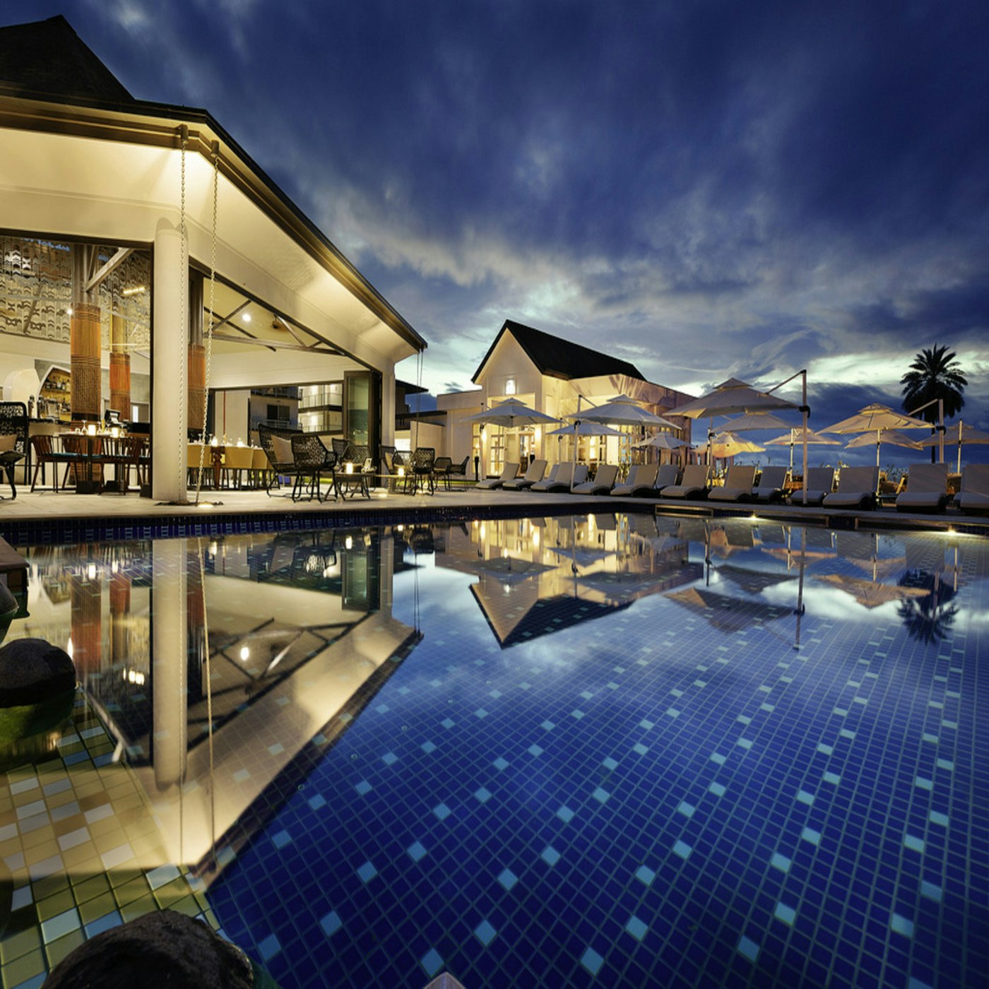 Resort leisure pool at twilight